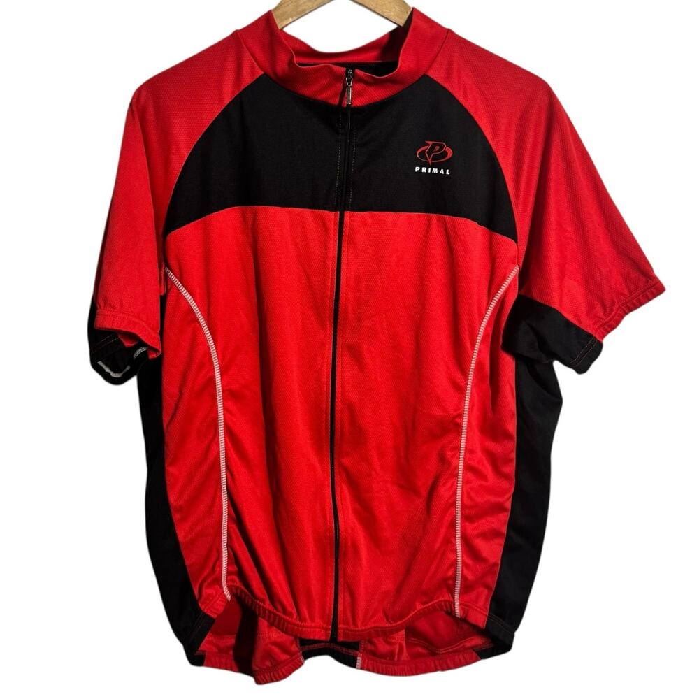 Primal Cycling Bike Shirt Men Red Black Full‎ Zip Water Pockets Sport Active